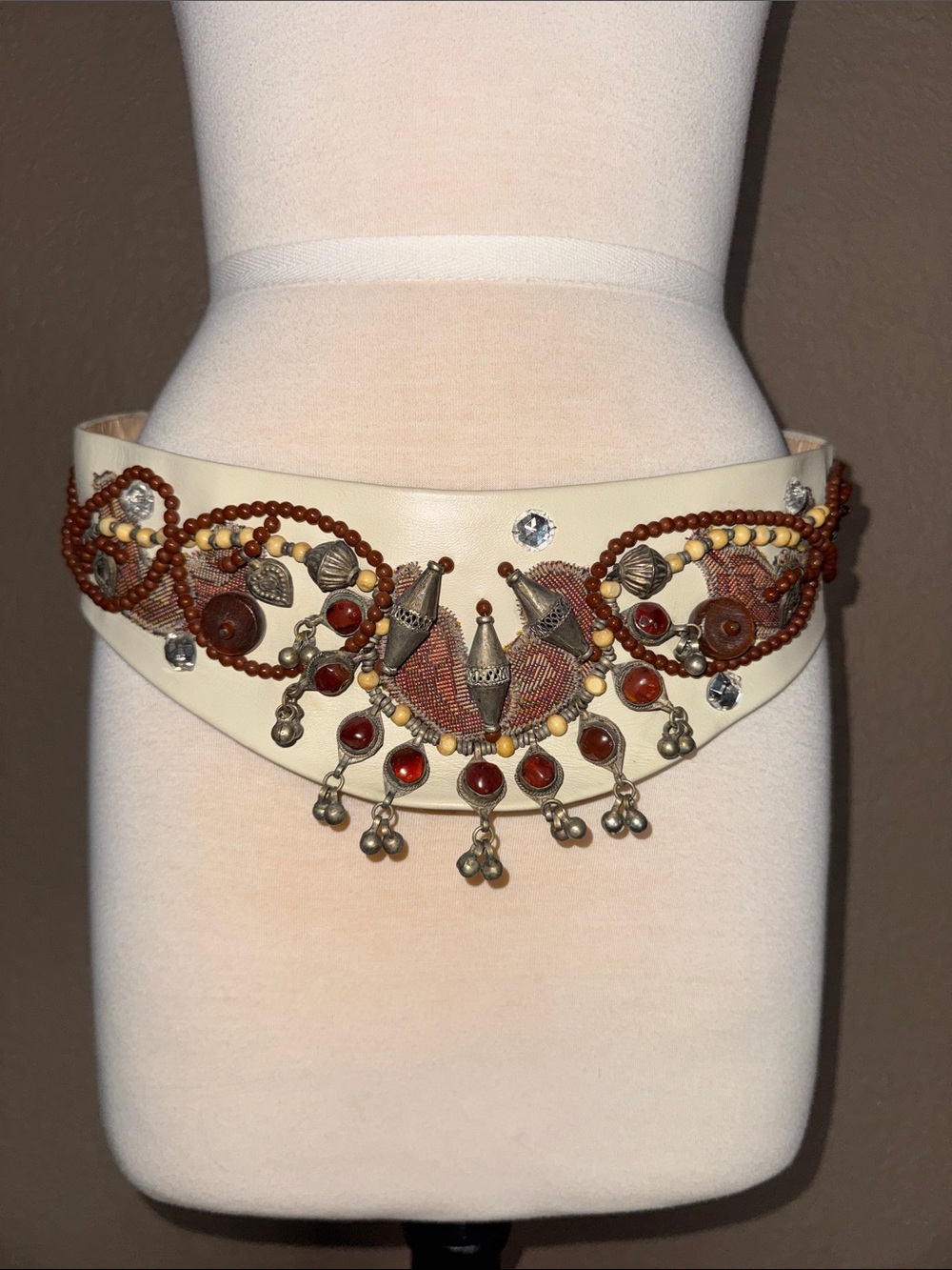 Vintage Salena’s Collection Embellished Ivory Beaded Statement Belt Circa 1988